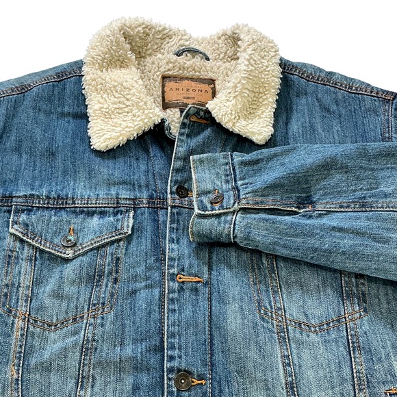 VTG 90's Arizona Jean Co Mens Sherpa Lined Denim Trucker Jacket Retro XL/XG Blue - Picture 2 of 7